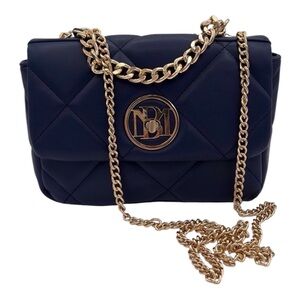 Badgley Mischka Elegant Navy Blue Quilted Bag with Gold Chain